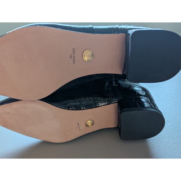 NIB Veronica Beard Cecile Croc-Embossed Tall Boot Wide-Calf Sz US 7M Black - Picture 10 of 13